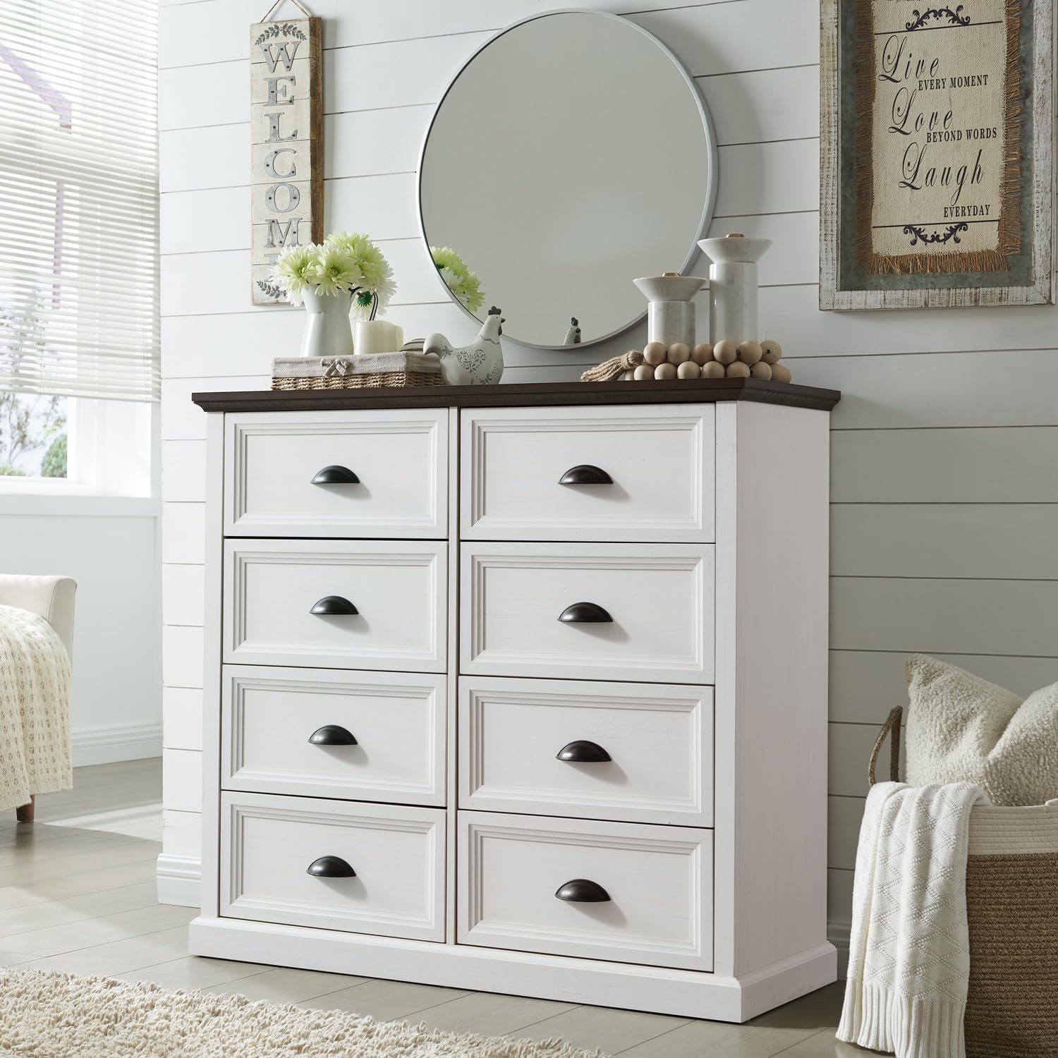 SinCiDo Dresser for Bedroom 8 Drawer Bedroom Dresser Drawer White Dresser Organizer Storage Farmhouse Wood Rustic Tall Dresser Chest of Drawer for