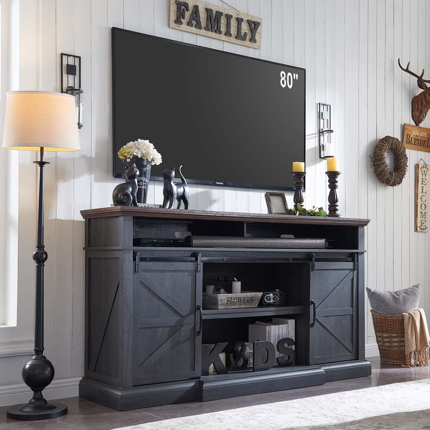 SinCiDo TV Stand for 75 inches TV, Farmhouse TV stand with 37" Tall Entertainment Center for Living Room