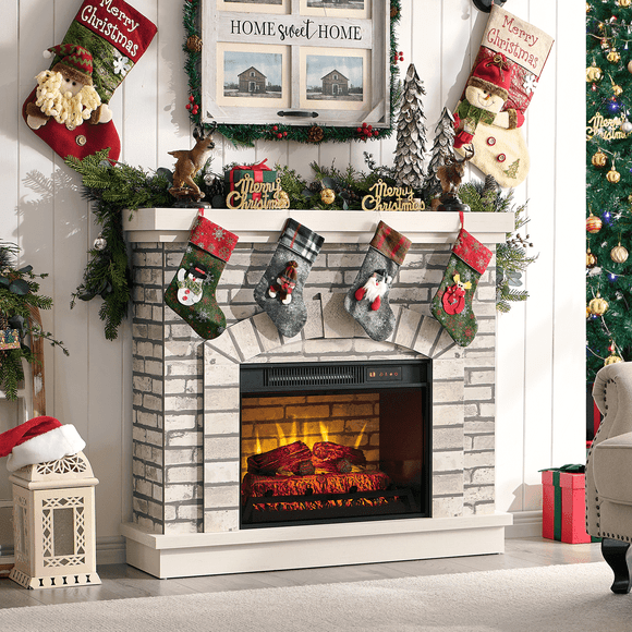 SinCiDo Electric Fireplace with Mantel for 42" TV Stand, Remote Control, Adjustable Flame, 1400W