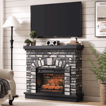 SinCiDo Electric Fireplace with Mantel for 42" TV Stand, Remote Control, Adjustable Flame, 1400W