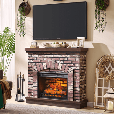 SinCiDo Electric Fireplace with Mantel for 42" TV Stand, Remote Control, Adjustable Flame, 1400W