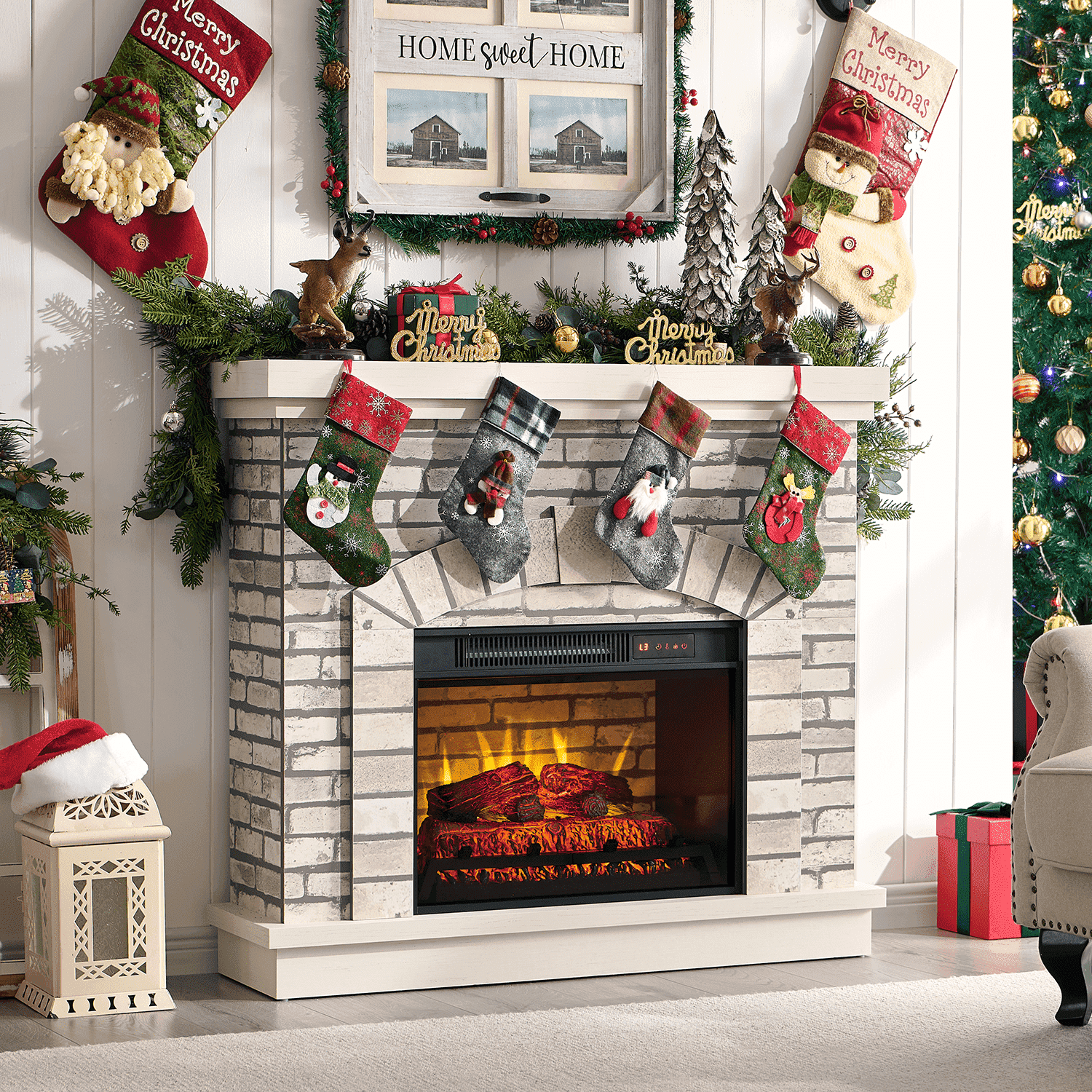 SinCiDo Electric Fireplace with Mantel for 42" TV Stand, Remote Control, Adjustable Flame, 1400W