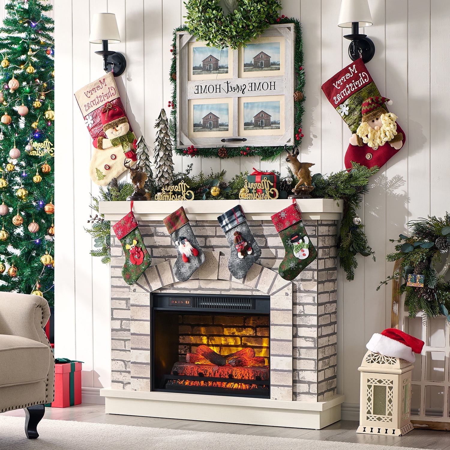 SinCiDo Electric Fireplace with Mantel for 42" TV Stand, Remote Control, Adjustable Flame, 1400W