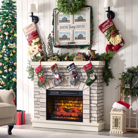 SinCiDo Electric Fireplace with Mantel for 42" TV Stand, Remote Control, Adjustable Flame, 1400W