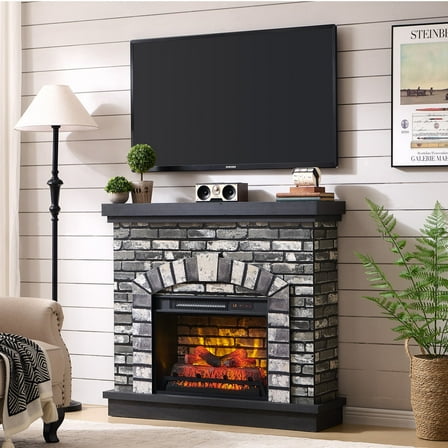 SinCiDo Electric Fireplace with Mantel for 42" TV Stand, Remote Control, Adjustable Flame, 1400W