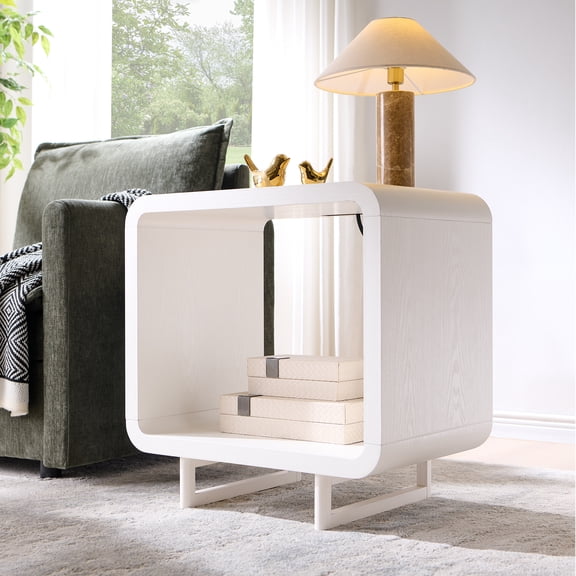 SinCiDo End Table with Charging Station, 23.6" Modern Bedside Table with Open Storage Shelf, Nightstand for Bedroom Living Room