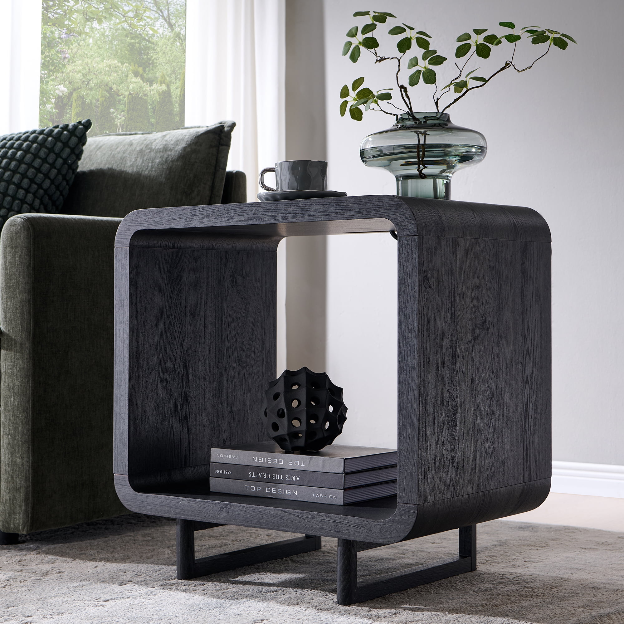 SinCiDo End Table with Charging Station, 23.6" Modern Bedside Table with Open Storage Shelf, Nightstand for Bedroom Living Room