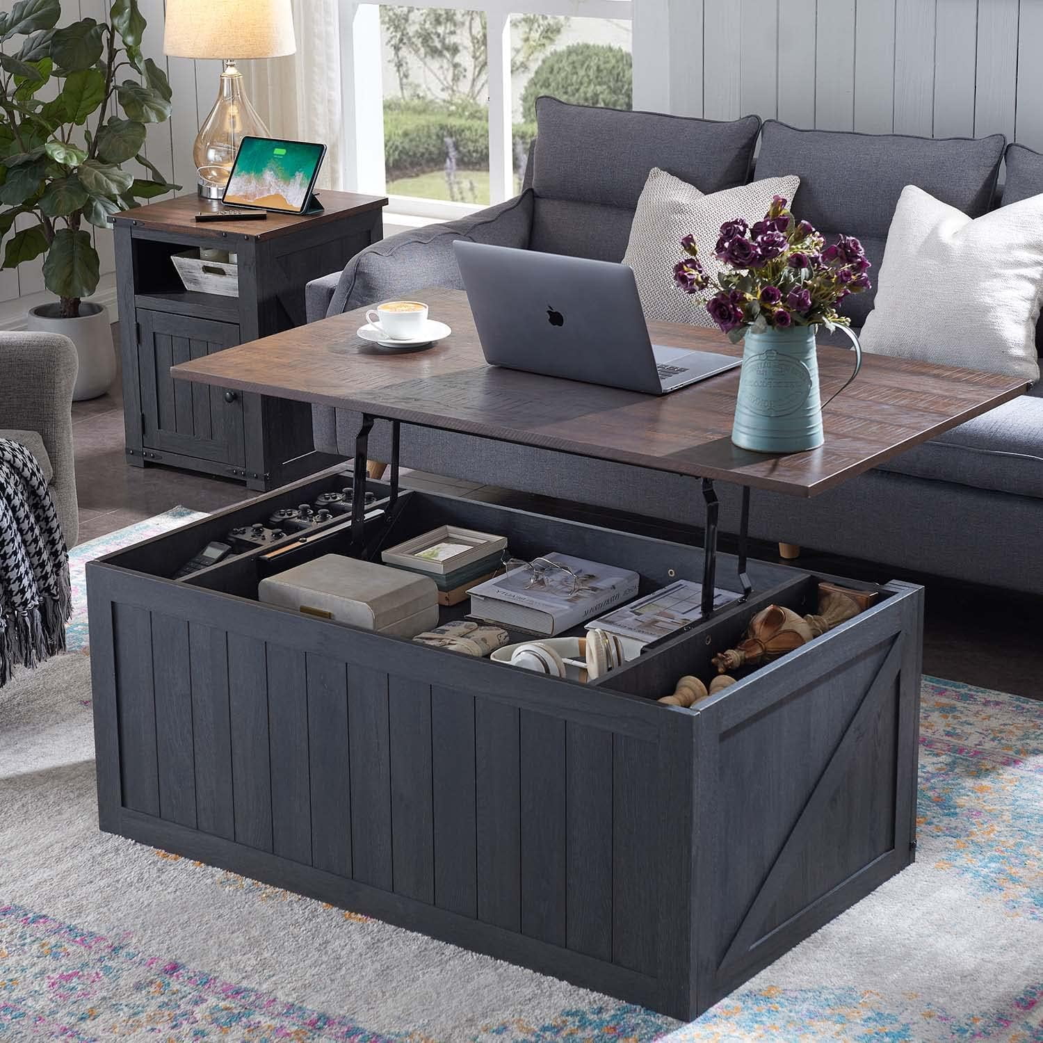 Grey lift top coffee table with storage discount