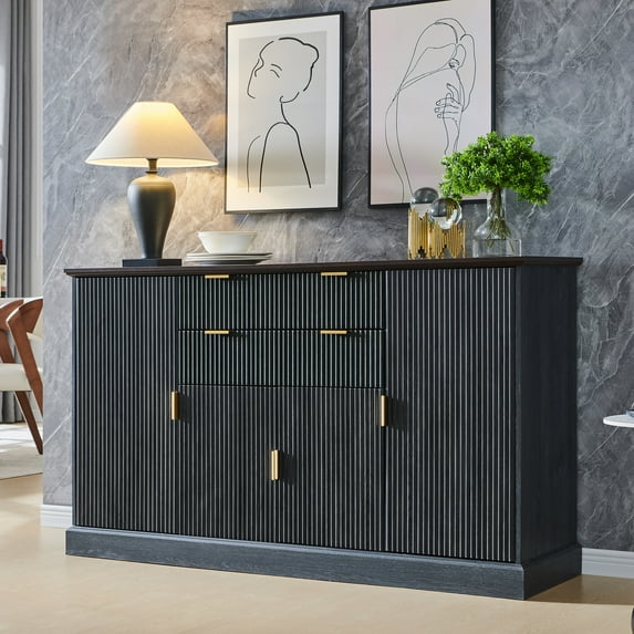 SinCiDo Farmhouse Fluted Buffet Cabinet with Storage, Kitchen Sideboard Cabinet with Adjustable Shelves for Dining Room