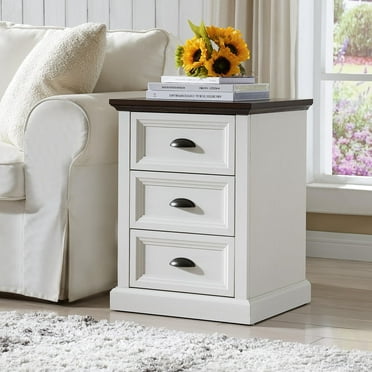 SinCiDo Farmhouse Nightstand, Dresser for Bedroom with 3 Drawers Handles, Modern Wood Rustic End Stand with Charging Station