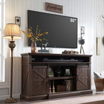 SinCiDo Farmhouse TV Stand for 80 Inch TVs, 39" Tall Entertainment Center w/Double Sliding Barn Door, Large Media Console Cabinet w/Soundbar & Adjustable Shelves for Living Room, 70inch, Brown