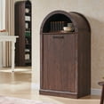 thumbnail image 1 of SinCiDo Fluted Arched Tilt-Out Trash Can Cabinet, 10 Gallon Hidden Garbage Can with Storage Basket for Kitchen, Living Room, Brown, 1 of 7