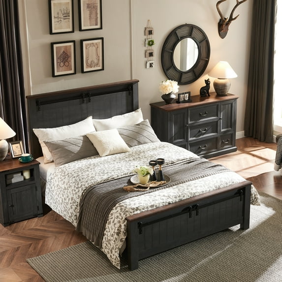 SinCiDo Full Size Bed Frame with Wingback, Wooden Headboard and Slats