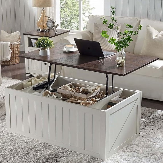 SinCiDo Lift Top and Storage Wood Coffee Table, Brown/Grey
