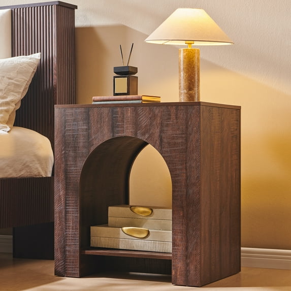SinCiDo Modern Arched Nightstand with Charging Station, Bedside Table with Open Shelf Storage for Bedroom, Living Room