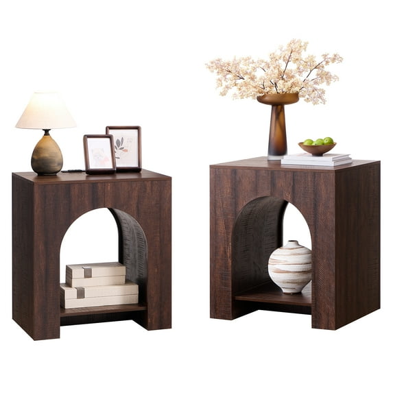 SinCiDo Modern Arched Nightstands Set of 2 with Charging Station, Bedside Table with Open Shelf Storage for Bedroom, Living Room