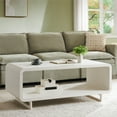 thumbnail image 1 of SinCiDo Modern Coffee Table with Storage Shelf, 2-Tier Wooden Rectangular Minimalist Center Table, Curved Profile Design for Living Room, Office, White, 1 of 7