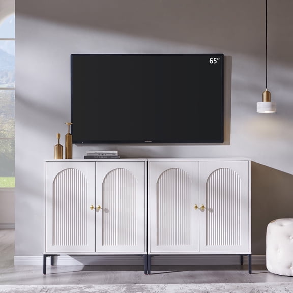Aitjunz Modern TV Stand for TVs up to 65", Wood Entertainment Center w/Adjustable Shelves, 61.75"W Media Console Cabinet for Living Room