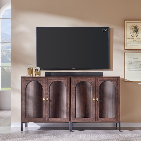 SinCiDo Modern TV Stand for TVs up to 65", Wood Entertainment Center w/Adjustable Shelves, 61.75"W Media Console Cabinet for Living Room