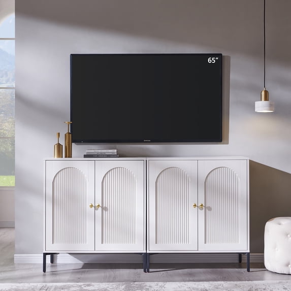SinCiDo Modern TV Stand for TVs up to 65", Wood Entertainment Center w/Adjustable Shelves, 61.75"W Media Console Cabinet for Living Room