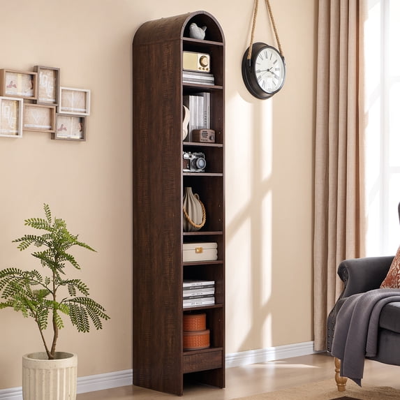 SinCiDo Narrow Arched Bookcase, 8-Tier Open Shelf Bookcase, Medium Density Fiberboard