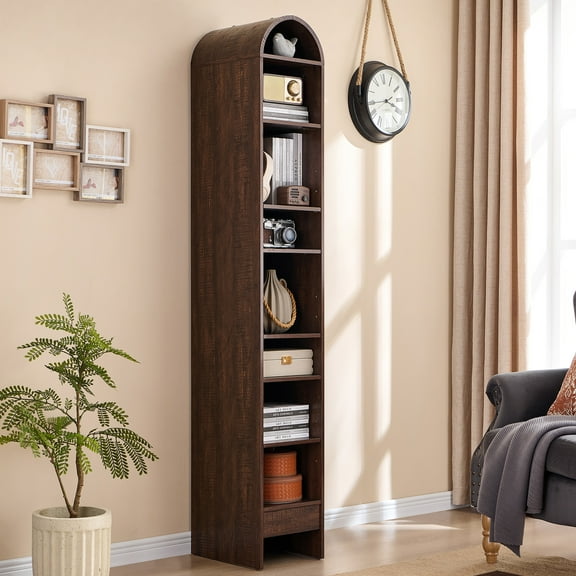SinCiDo Narrow Arched Bookcase, 8-Tier Open Shelf Bookcase, Medium Density Fiberboard