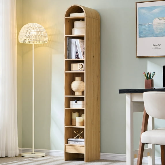 SinCiDo Narrow Arched Bookcase, 8-Tier Open Shelf Bookcase, Medium Density Fiberboard
