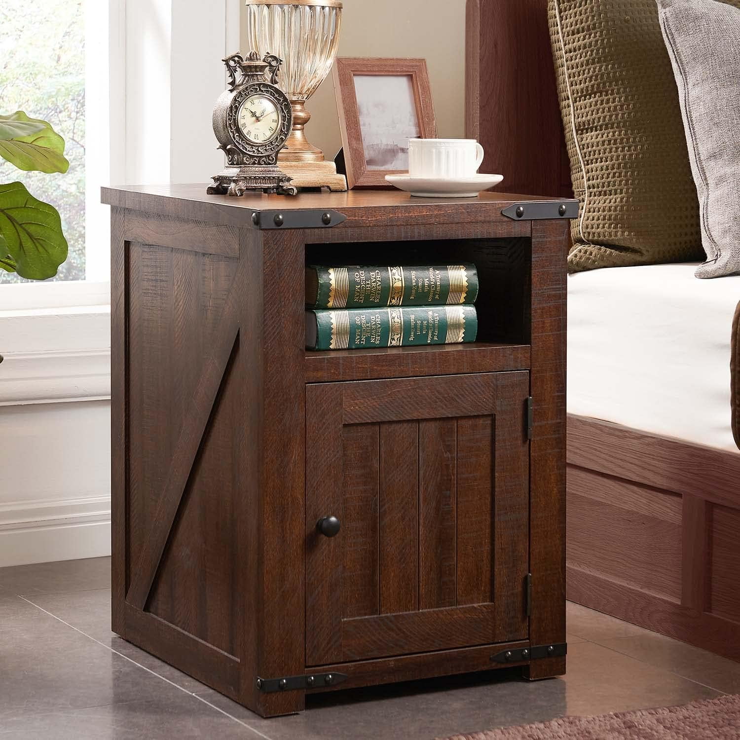 SinCiDo Farmhouse Nightstand with USB Charger Ports, Power Outlets