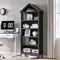 thumbnail image 1 of SinCiDo Tall Angled Arch Bookshelf, 5 Tiers Open Shelves Bookcase and Triangular Top for Living Room, Office, 1 of 6