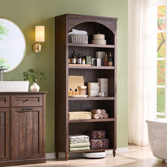 SinCiDo Tall Arched Bathroom Storage Cabinet with Adjustable Shelves, 5-Tier Bathroom Cabinet for Bathroom, Kitchen, Living Room, Brown