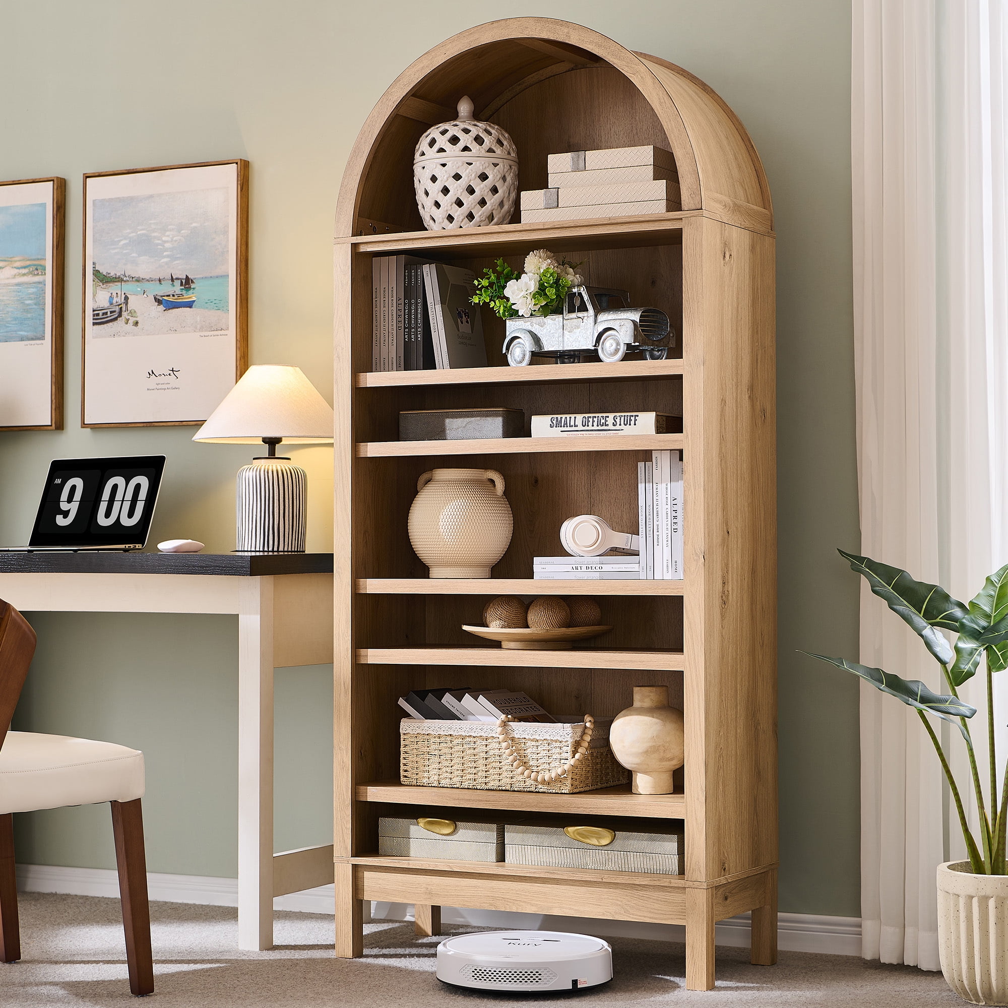 SinCiDo Tall Arched Bookshelf, 7-Tier Open Shelf Bookcase, Medium Density Fiberboard