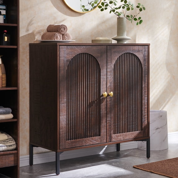SinCiDo Wooden Bathroom Floor Cabinet with Adjustable Shelf, Modern Fluted Arched Freestanding Bathroom Storage Cabinet for Bathroom