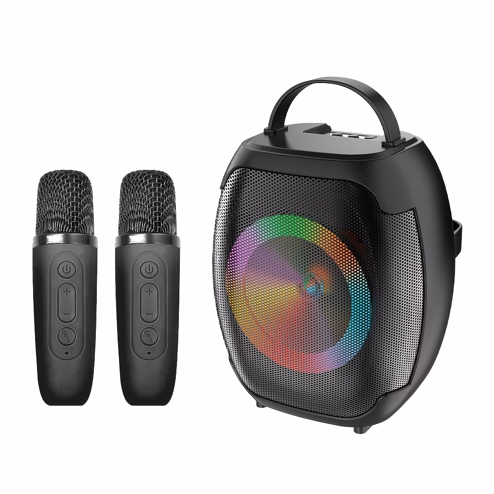 SinG-e Karaoke Machine Wireless Microphones LED Lights BT FM Radio USB TF AUX TWS Portable for Family Camping Birthday Gift