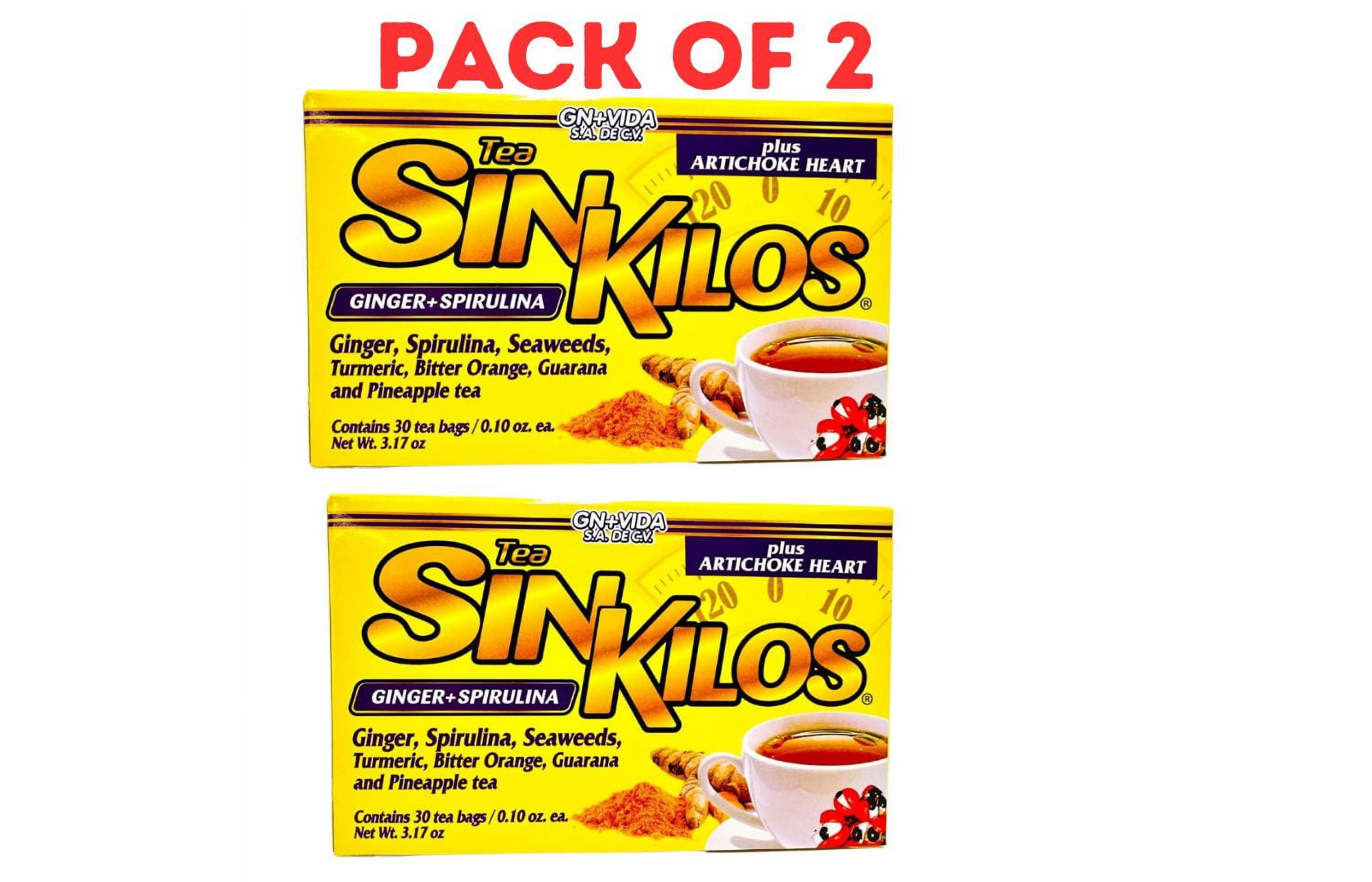 SinKilos Detox Tea GN+Vida Powerful Cleansing Tea with Ginger, Spirulina, Turmeric Orange and Pineapple Healthy Antioxidant Formula, Caffeine Free All Natural Digestive Te Panza y Grasa Herbal