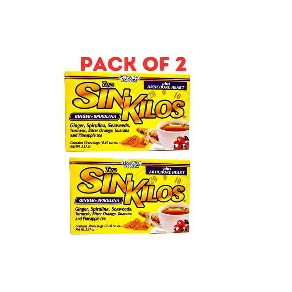 SinKilos Detox Tea GN+Vida Powerful Cleansing Tea with Ginger, Spirulina, Turmeric Orange and Pineapple Healthy Antioxidant Formula, Caffeine Free All Natural Digestive Te Panza y Grasa Herbal