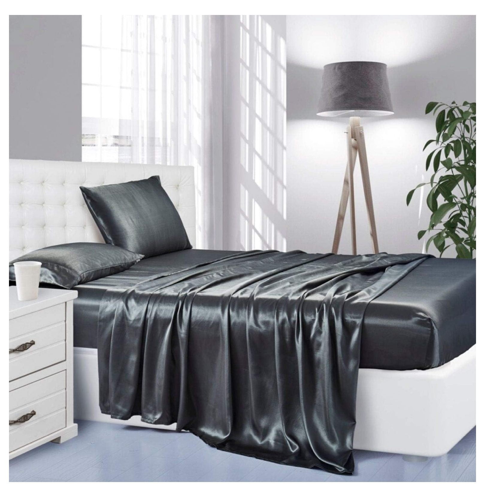 SinYYH Silk Sheets, 4Piece California King Size Bed Sheet Set with