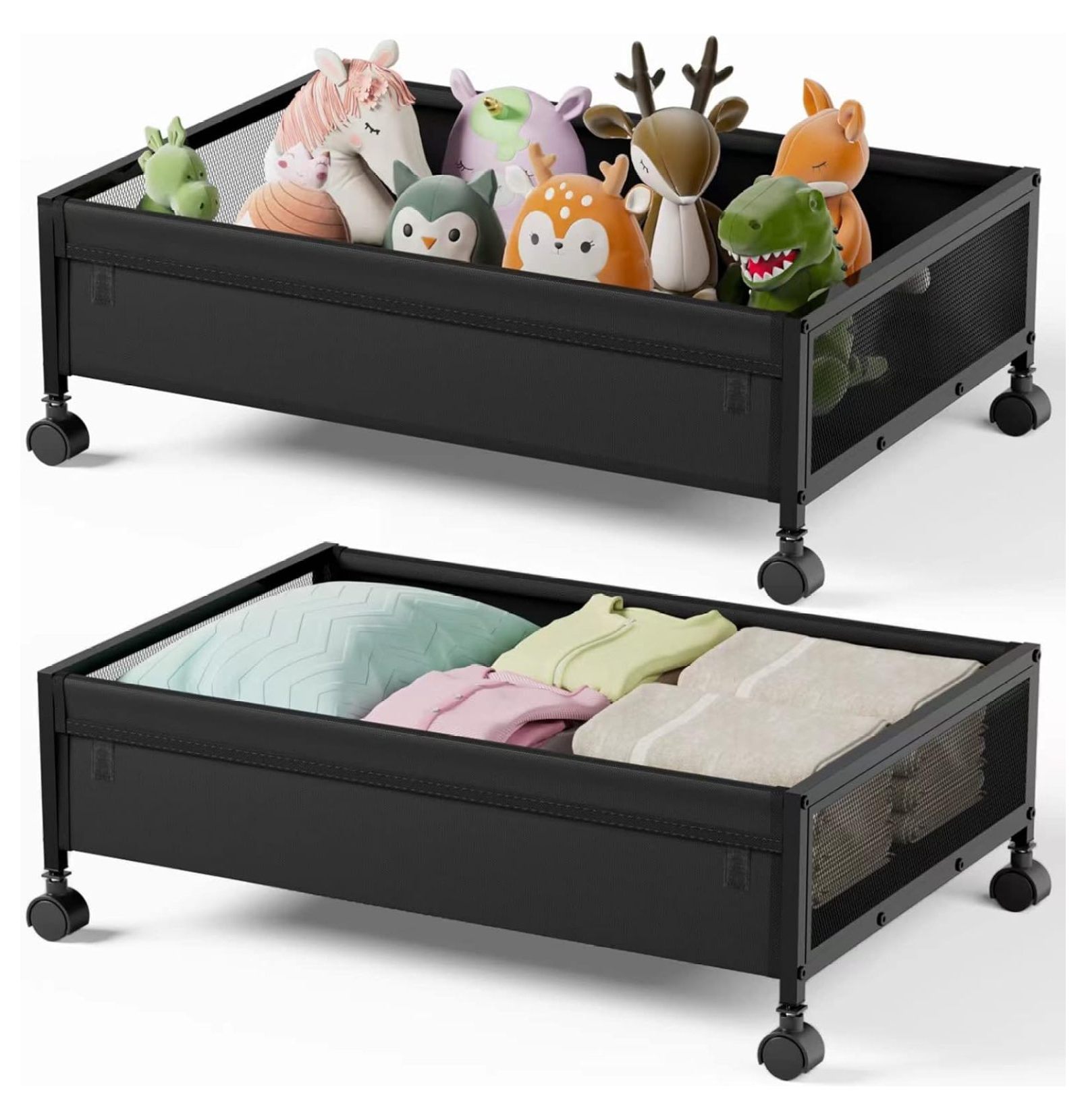 SinYYH Under Bed Storage with Wheels, Upgrade Mental Frame Rolling