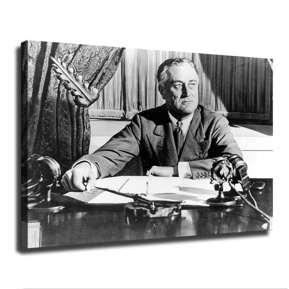 SinYor New Deal President Franklin Delano Roosevelt Fdr At His Desk Poster Canvas Print Wall Art Modern Room Living Room Bathroom Kitchen Bedroom Decor (08×12inch-framed)