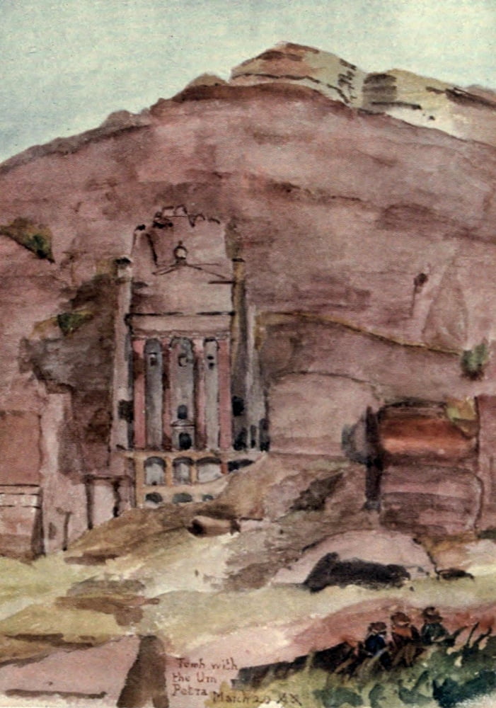 Sinai & Petra 1907 Tomb with the Um Petra Canvas Art - Frances M Hornby (18 x 24)