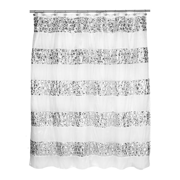 Sinatra Bathroom Shower Curtain Glamorous Bling Fabric Shower Curtain, 72"x70", White