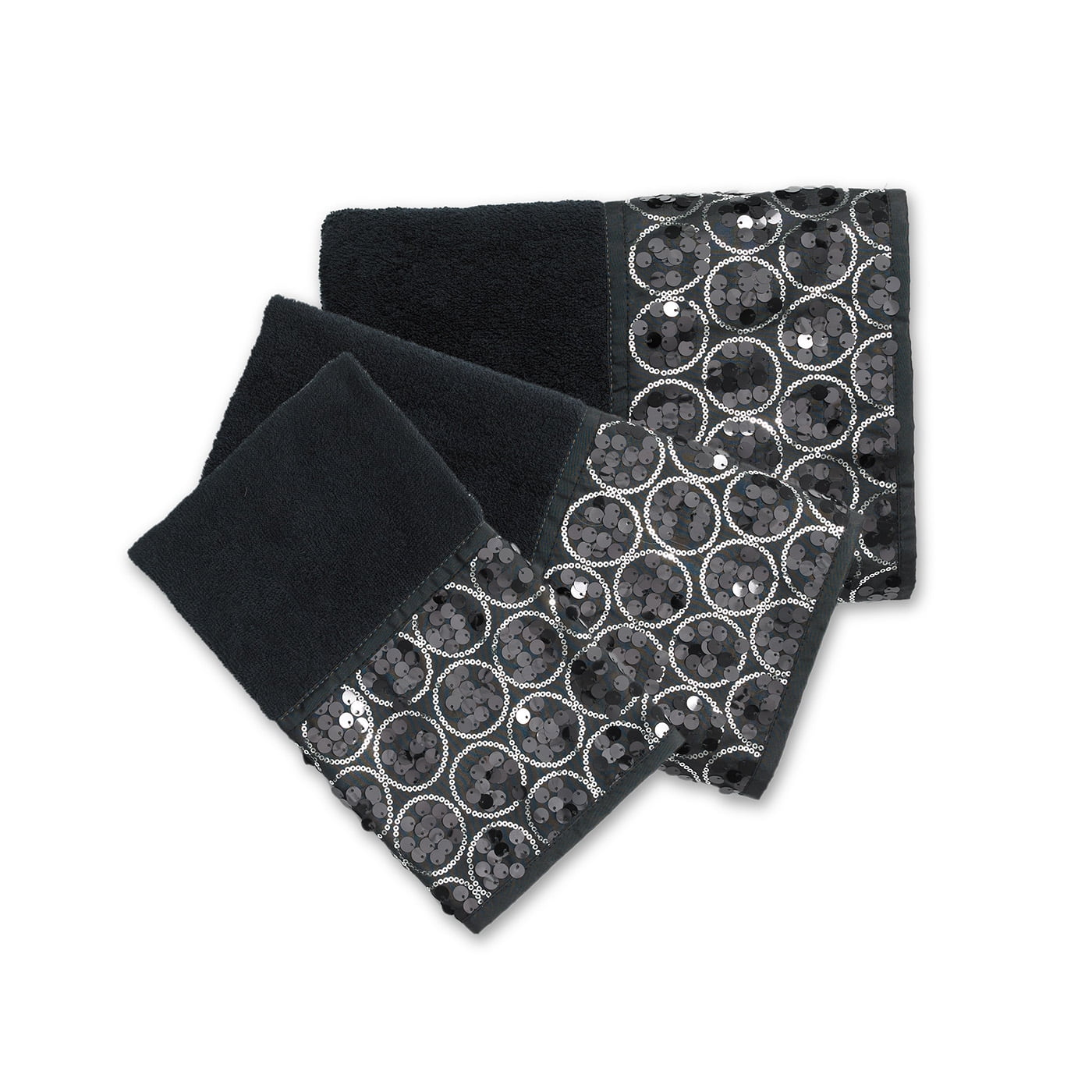 Sinatra Black Bath Accessories 3 Piece Towel Set Bath Towel Set (Bath Towel, Hand Towel, Wash Cloth)