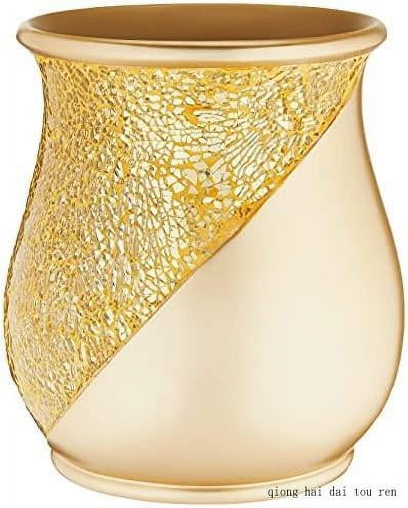 Champagne Gold Cracked Glass Bathroom Waste Basket