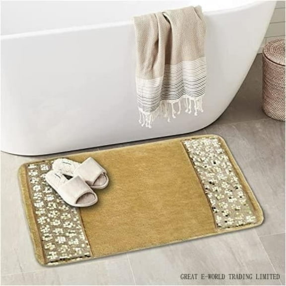 Sinatra Modern Bathroom Rug Classic Luxury Bath Rug Contemporary Decor Champagne Bath Mat For Shower Unique Design Stylish Bathroom Rug Bath Shower Tub Decor Bling Silver Mosaic Glass