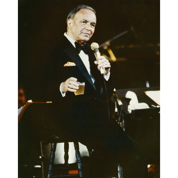 Sinatra 'Ole Blue Eyes In Concert 1980 Holding Whiskey Glass 24X36 Classic Hollywood Poster