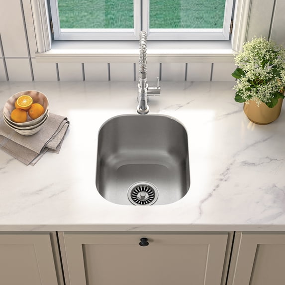 Sinber 15" Undermount Single Bowl 304 Stainless Steel Kitchen Sink