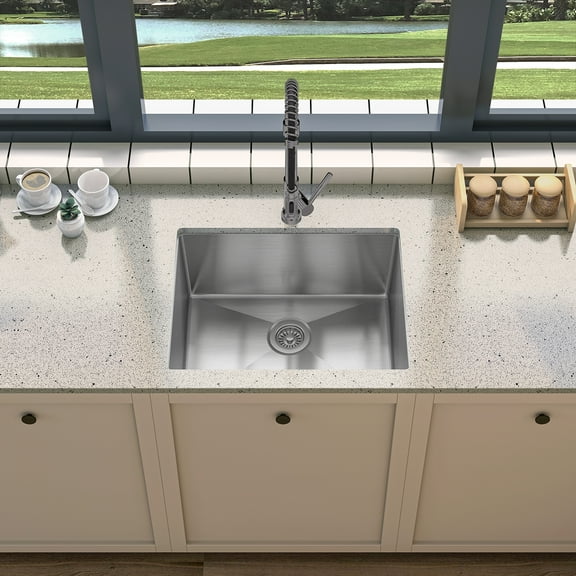 Sinber 23" Undermount 10" Deep 18 Gauge Single Bowl Satin Finish 304 Stainless Steel Kitchen Sink
