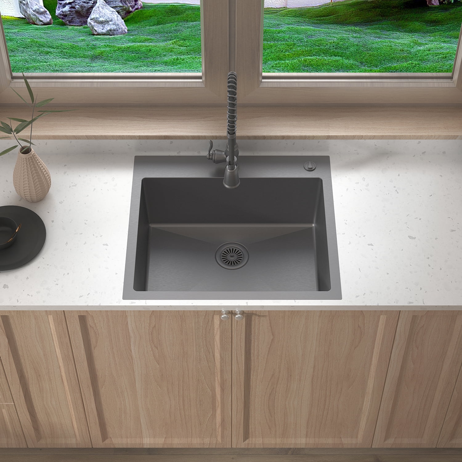 Sinber 25'' Black Stainless Steel Drop-In Single Bowl Kitchen Sink