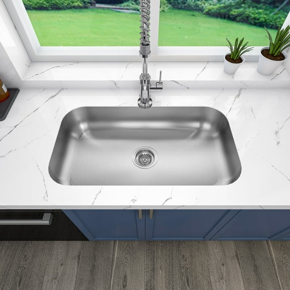 Sinber 30" x 18" x 5.5" Undermount Single Bowl Kitchen Sink with 18 Gauge 304 Stainless Steel Satin Finish MU3018S-ADA (Sink Only)