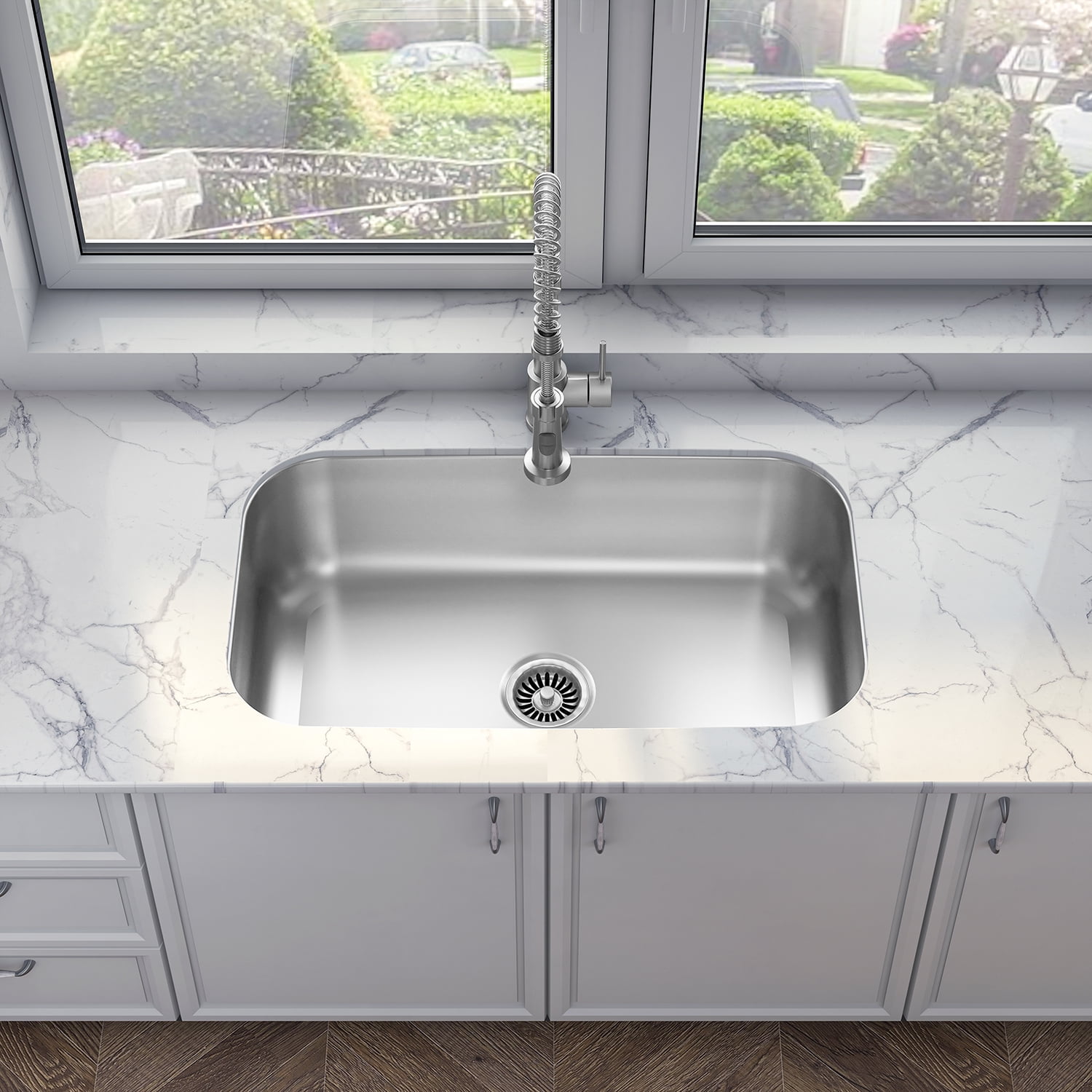 Sinber 31" x 18" x 9" Undermount Single Bowl Kitchen Sink with 18 Gauge 304 Stainless Steel Satin Finish MU3118S-OL (Sink Only)