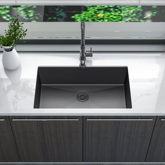 Sinber 32” Undermount 18 Gauge Single Bowl Black Finish 304 Stainless Steel Kitchen Sink